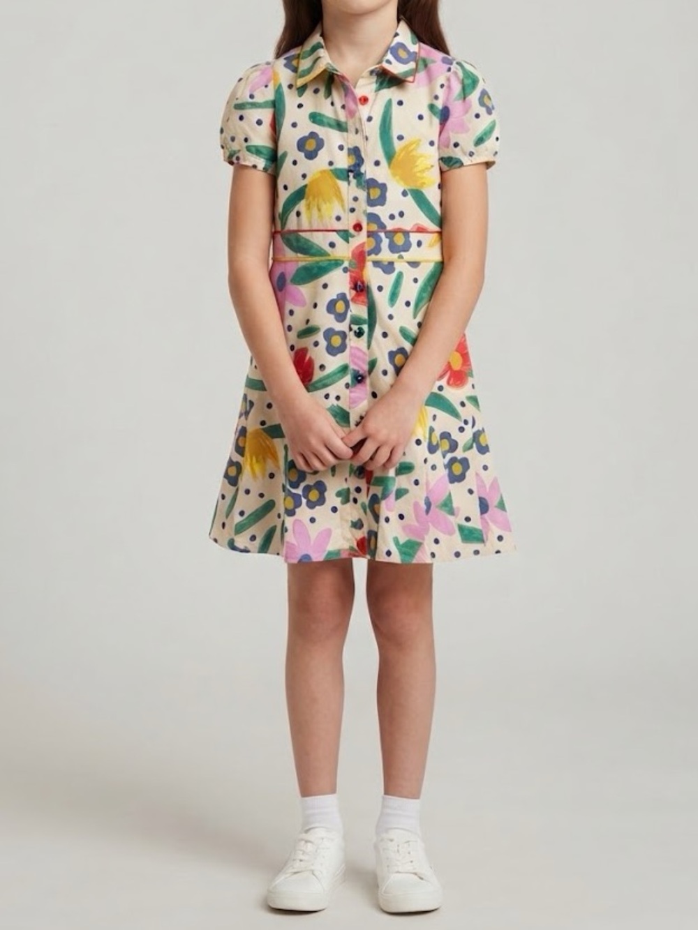 Finding Foxtale Kids Floral Button up Shirt Dress in Cream size 8